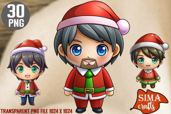 30 High-Quality Christmas Chibi Men Illustrations