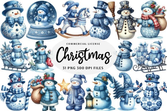 Christmas Blue Toile Snowman Clipart: Designer Review