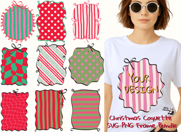 Christmas Coquette SVG-PNG Frame Bundle: Illustrations