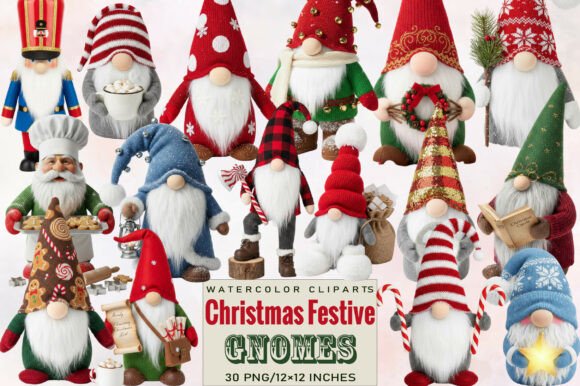 Christmas Festive Gnomes Sublimation Illustrations