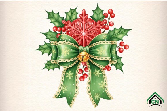 Christmas Holly Bow PNG: Editorial Illustrations