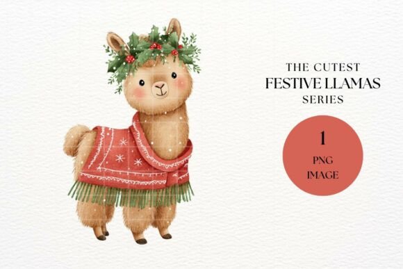 Christmas Llama Wreath: Festive Illustrations