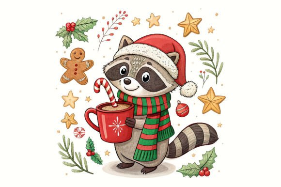 Christmas Raccoon PNG: Illustrations for Sellers