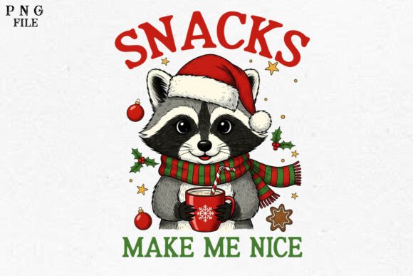 Christmas Raccoon Snacks Quote PNG: Festive Illustrations