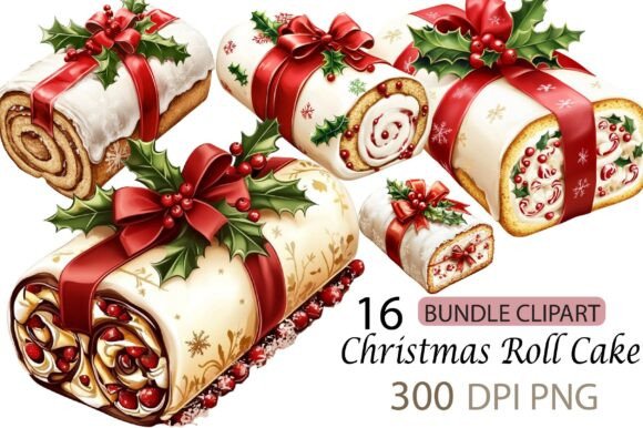 Christmas Roll Cake Clipart: Editorial Illustrations