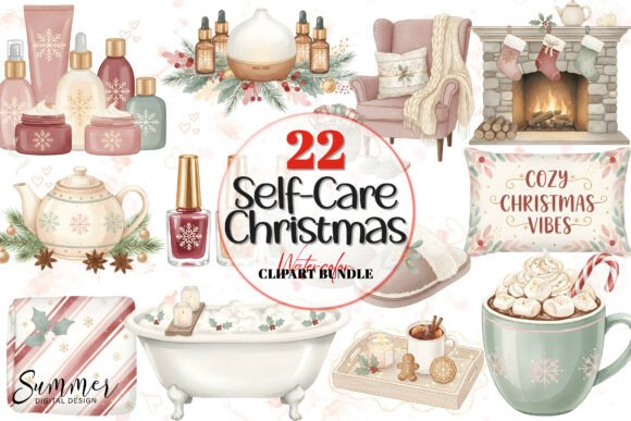 Cozy Self-Care Christmas Clipart Bundle: Illustrations