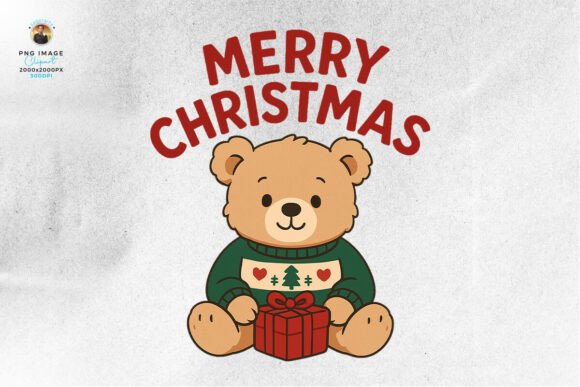 Cute Christmas Teddy Bear Clipart PNG & Illustrations