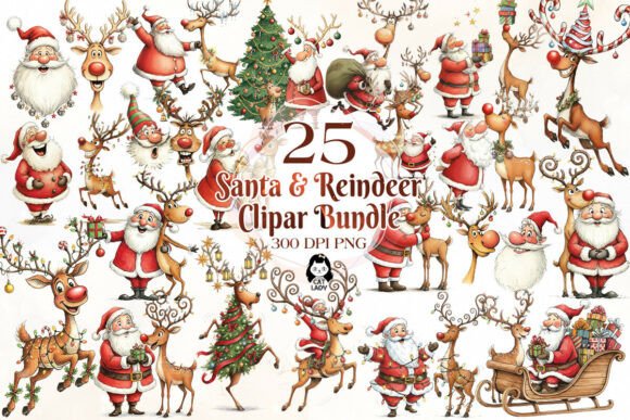 Funny Santa Reindeer Bundle: Festive Illustrations