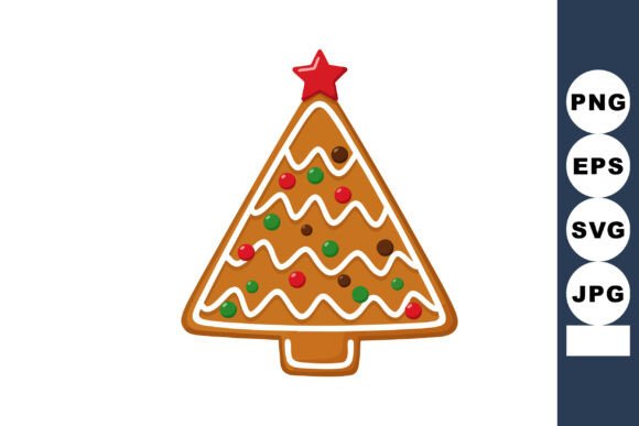 Gingerbread Christmas Tree with Red Star Illustrations