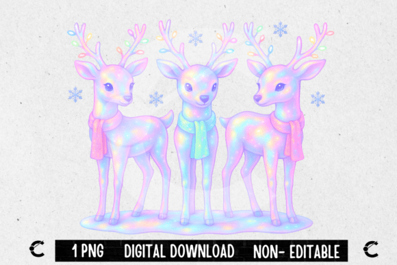 Holographic Pastel Christmas Reindeer Illustrations Review
