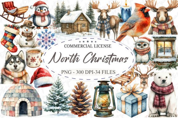 North Christmas Watercolor Clipart: Illustrations Review