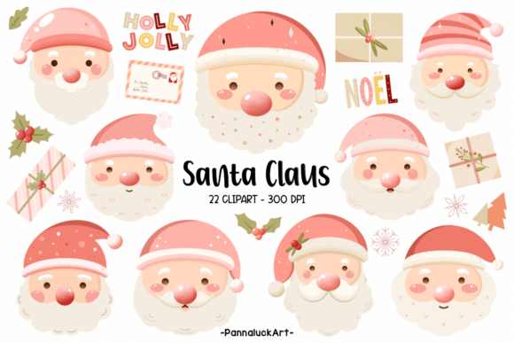 Pink Santa Clipart: Festive Illustrations