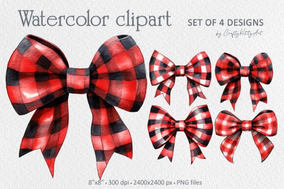 Red Buffalo Plaid Bow: Festive Illustrations