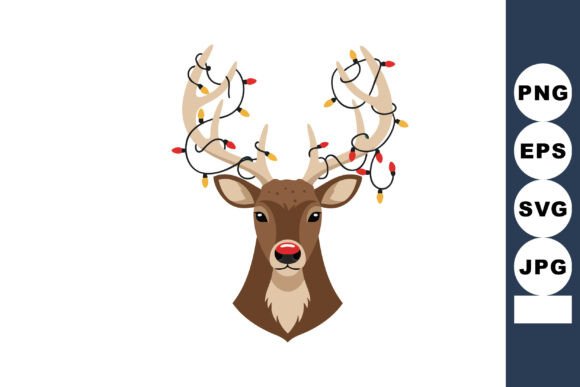 Reindeer Head with Colorful Christmas Li Illustrations