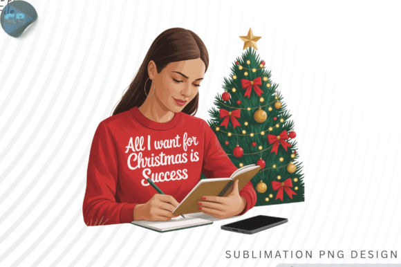 Reviewing Christmas Motivational Woman PNG Design Illustrations