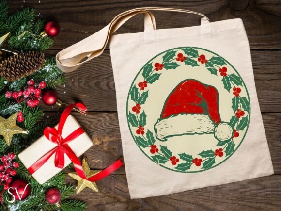 Vintage Santa Hat Medallion: Illustrations for Festive Blogs