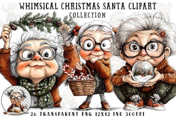 Whimsical Christmas Grandma Clipart for Illustrations