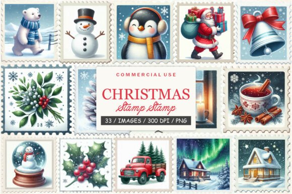 Winter Postage Stamp Christmas Stamp Illustrations